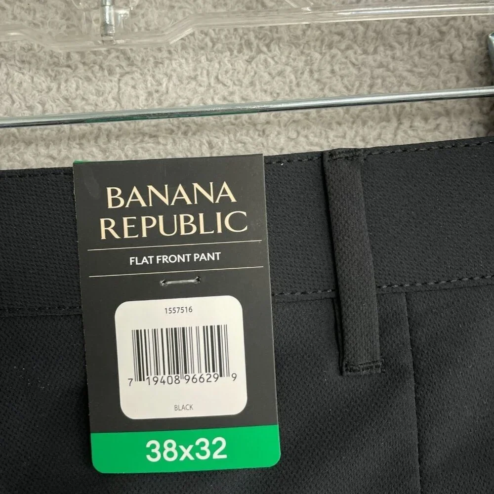 Banana Republic Men's 38X32 Slim Fit Black Flat Front Pants Polyester  N0253